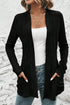 Ribbed Open Front Patch Pocket Long Sleeve Knit Cardigan